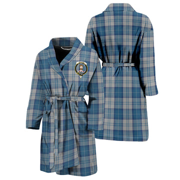 Menzies Dress Blue and White Tartan Bathrobe with Family Crest