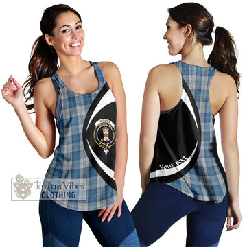 Menzies Dress Blue and White Tartan Women's Racerback Tanks with Family Crest Circle Style