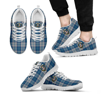 Menzies Dress Blue and White Tartan Sneakers with Family Crest