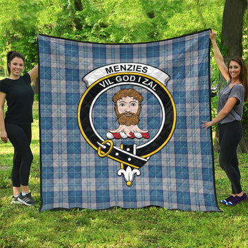 Menzies Dress Blue and White Tartan Quilt with Family Crest