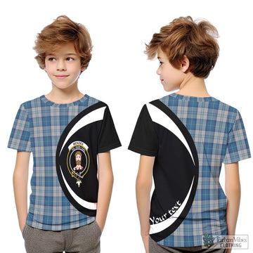 Menzies Dress Blue and White Tartan Kid T-Shirt with Family Crest Circle Style