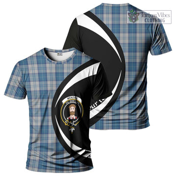 Menzies Dress Blue and White Tartan T-Shirt with Family Crest Circle Style