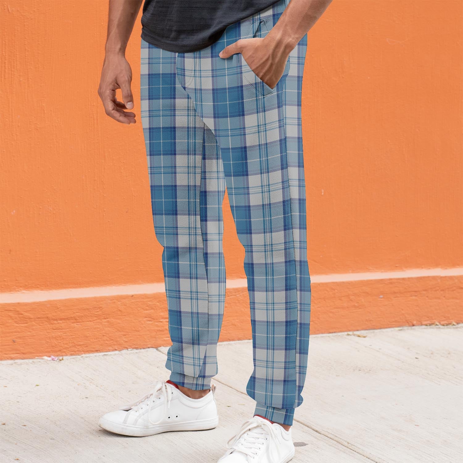 Menzies Dress Blue and White Tartan Joggers Pants S - Tartan Vibes Clothing