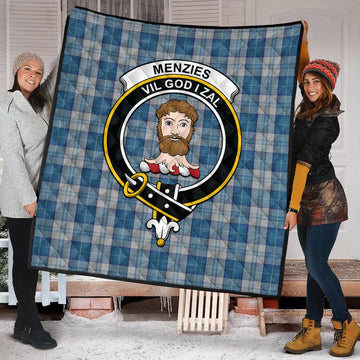 Menzies Dress Blue and White Tartan Quilt with Family Crest