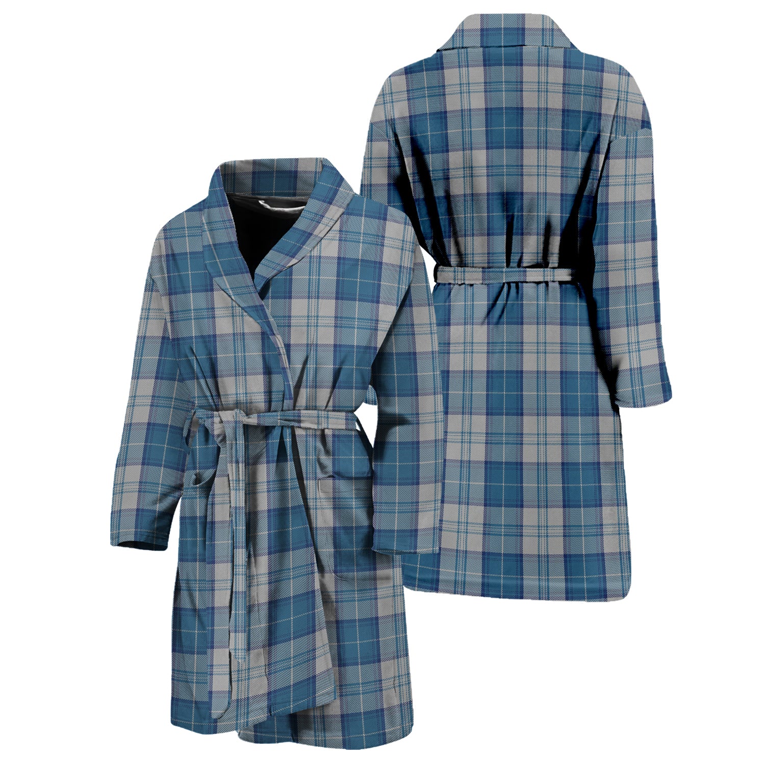 Menzies Dress Blue and White Tartan Bathrobe Unisex M - Tartan Vibes Clothing