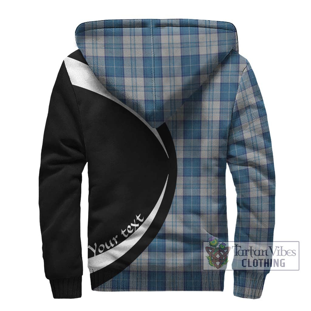 Menzies Dress Blue and White Tartan Sherpa Hoodie with Family Crest Circle Style - Tartan Vibes Clothing