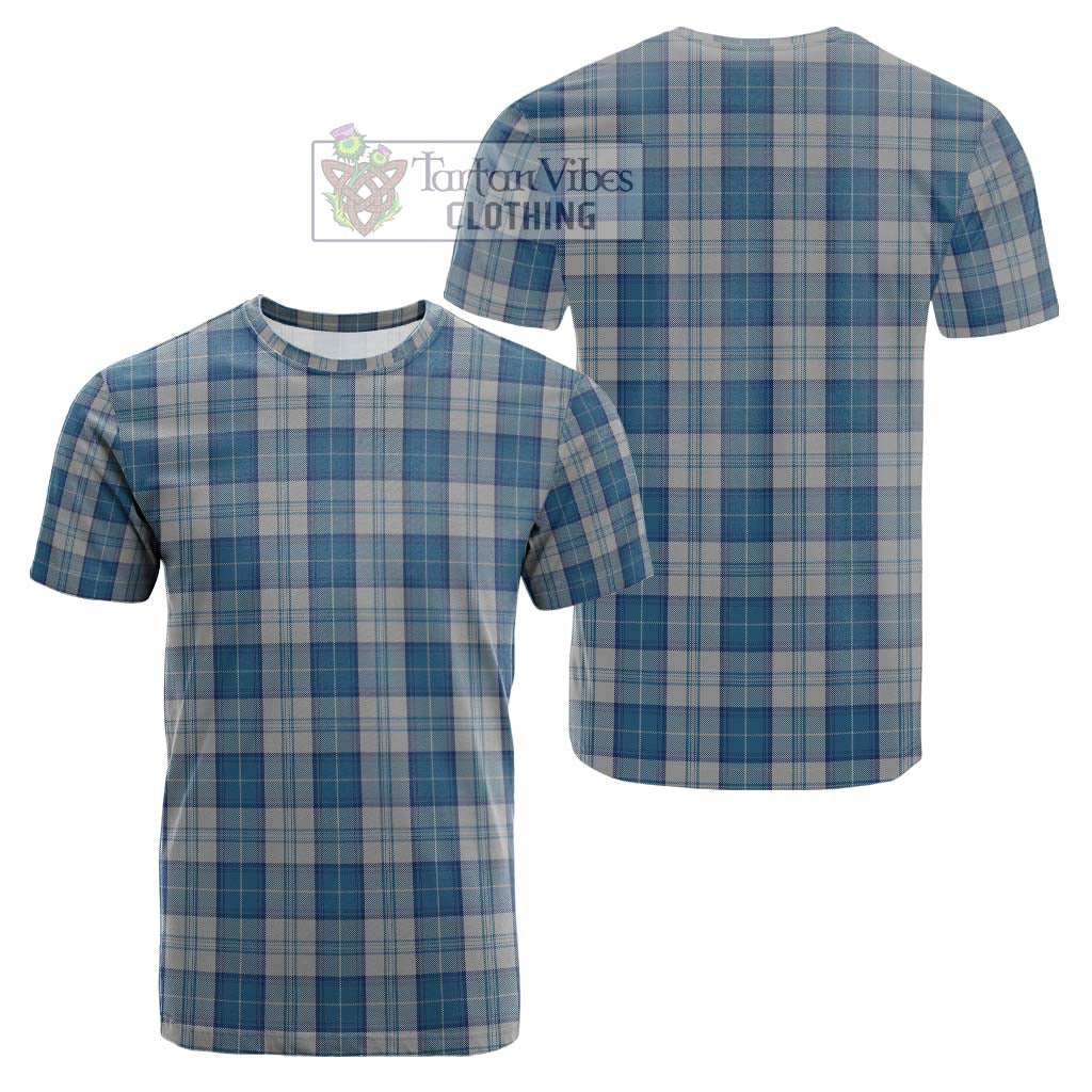 Menzies Dress Blue and White Tartan Cotton T-Shirt Kid's Shirt - Tartanvibesclothing Shop