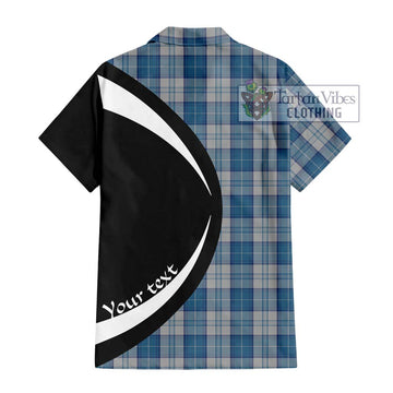 Menzies Dress Blue and White Tartan Short Sleeve Button Up with Family Crest Circle Style