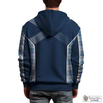 Menzies Dress Blue and White Tartan Hoodie with Family Crest and Scottish Thistle Vibes Sport Style