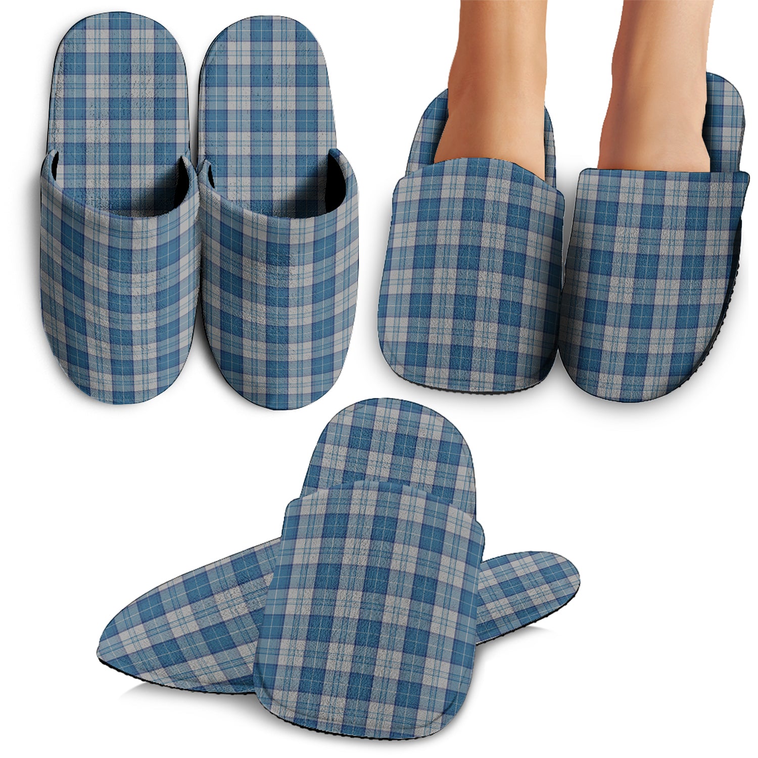 Menzies Dress Blue and White Tartan Home Slippers - Tartanvibesclothing Shop