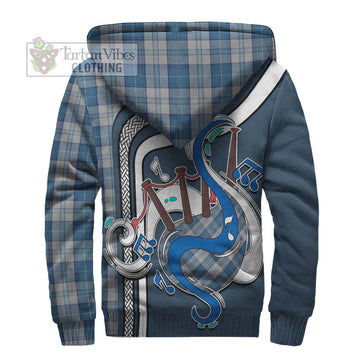 Menzies Dress Blue and White Tartan Sherpa Hoodie with Epic Bagpipe Style