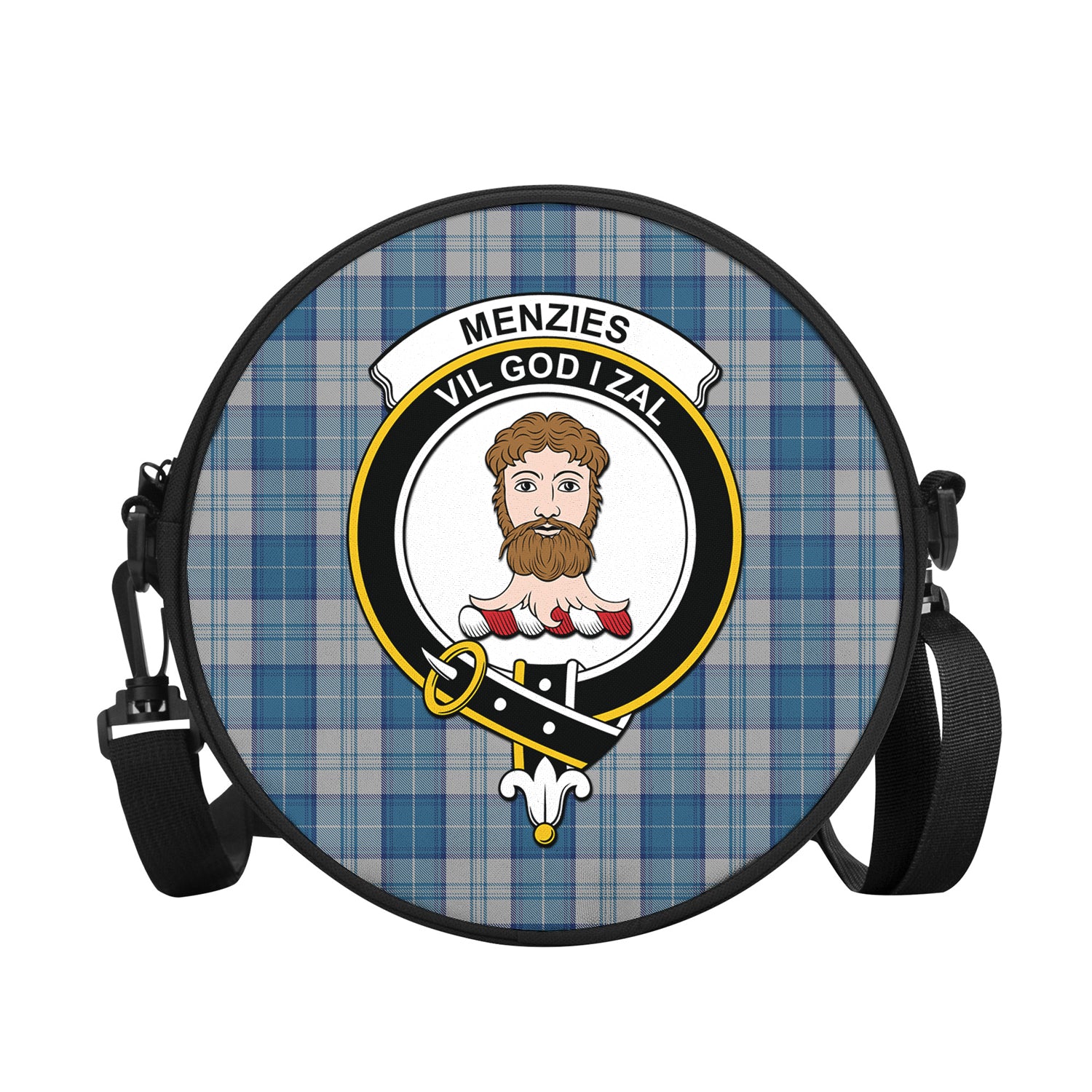 menzies-dress-blue-and-white-tartan-round-satchel-bags-with-family-crest