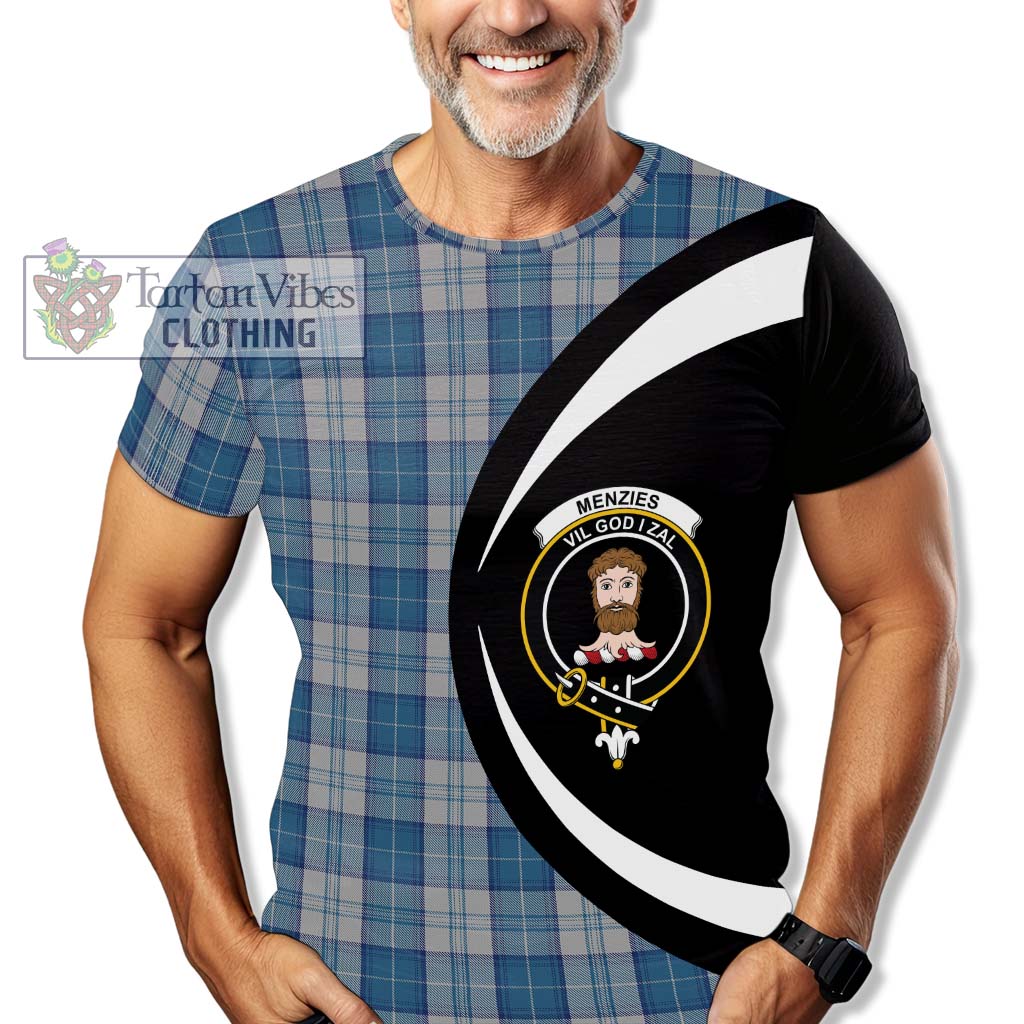 Tartan Vibes Clothing Menzies Dress Blue and White Tartan T-Shirt with Family Crest Circle Style