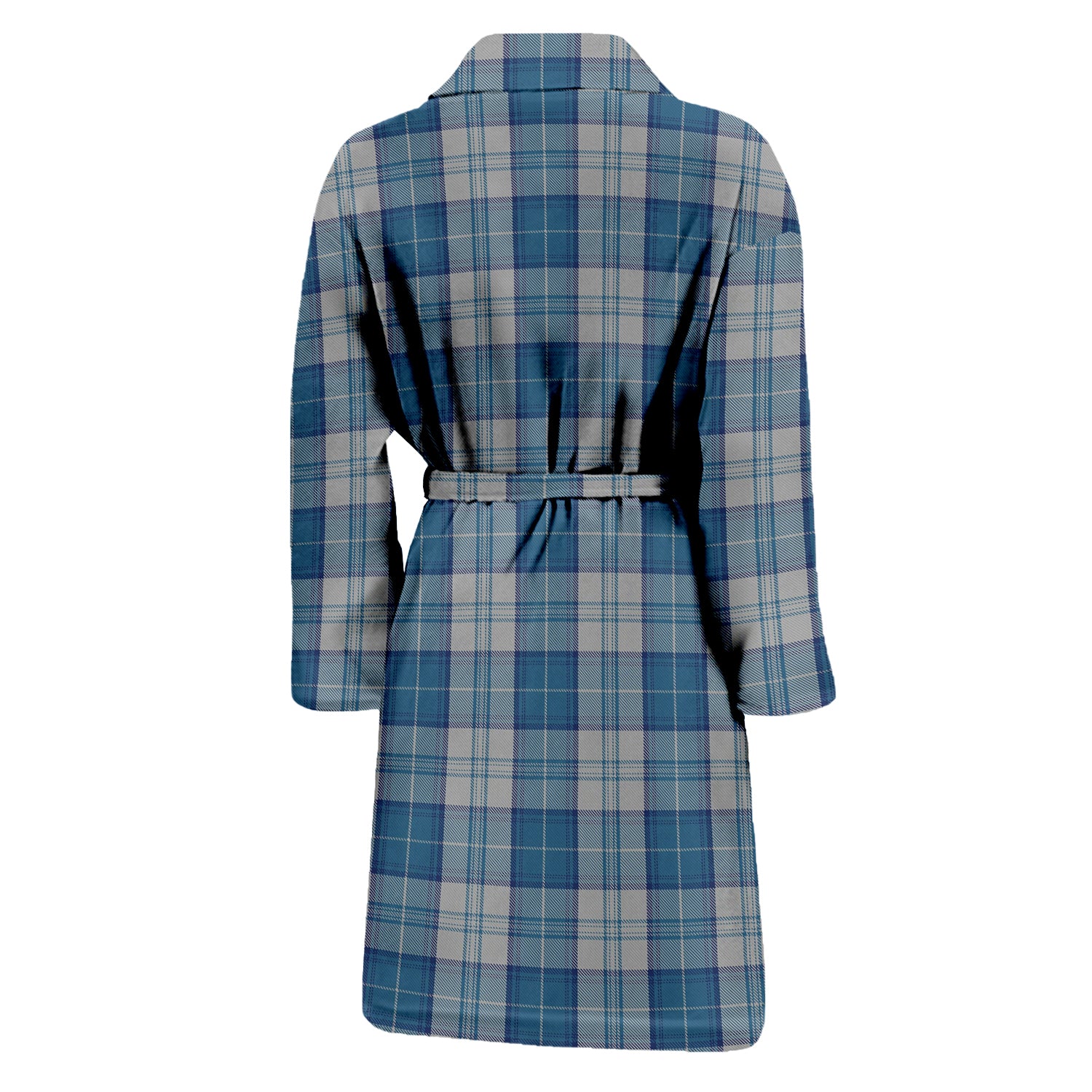 Menzies Dress Blue and White Tartan Bathrobe with Family Crest - Tartan Vibes Clothing