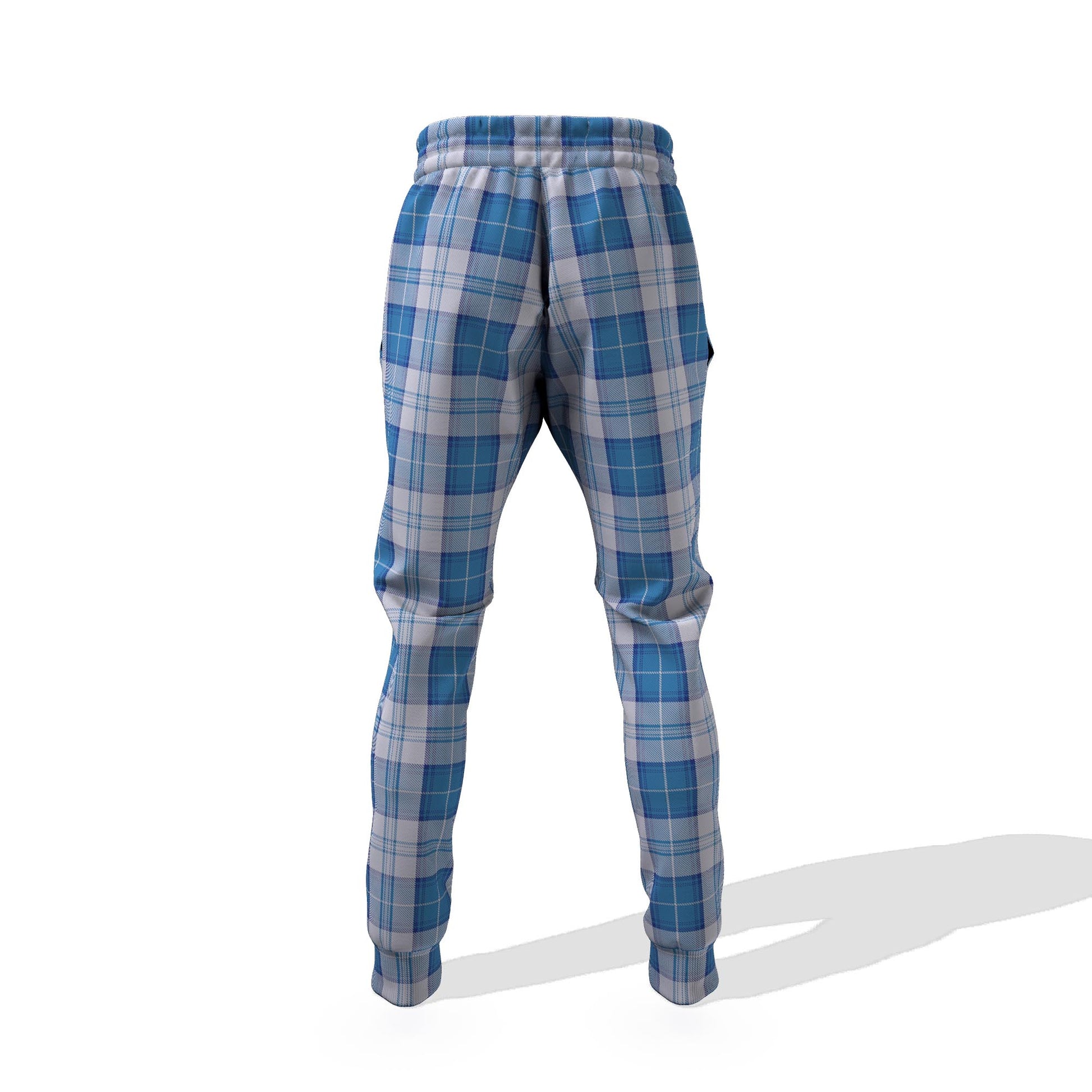 Menzies Dress Blue and White Tartan Joggers Pants with Family Crest - Tartanvibesclothing