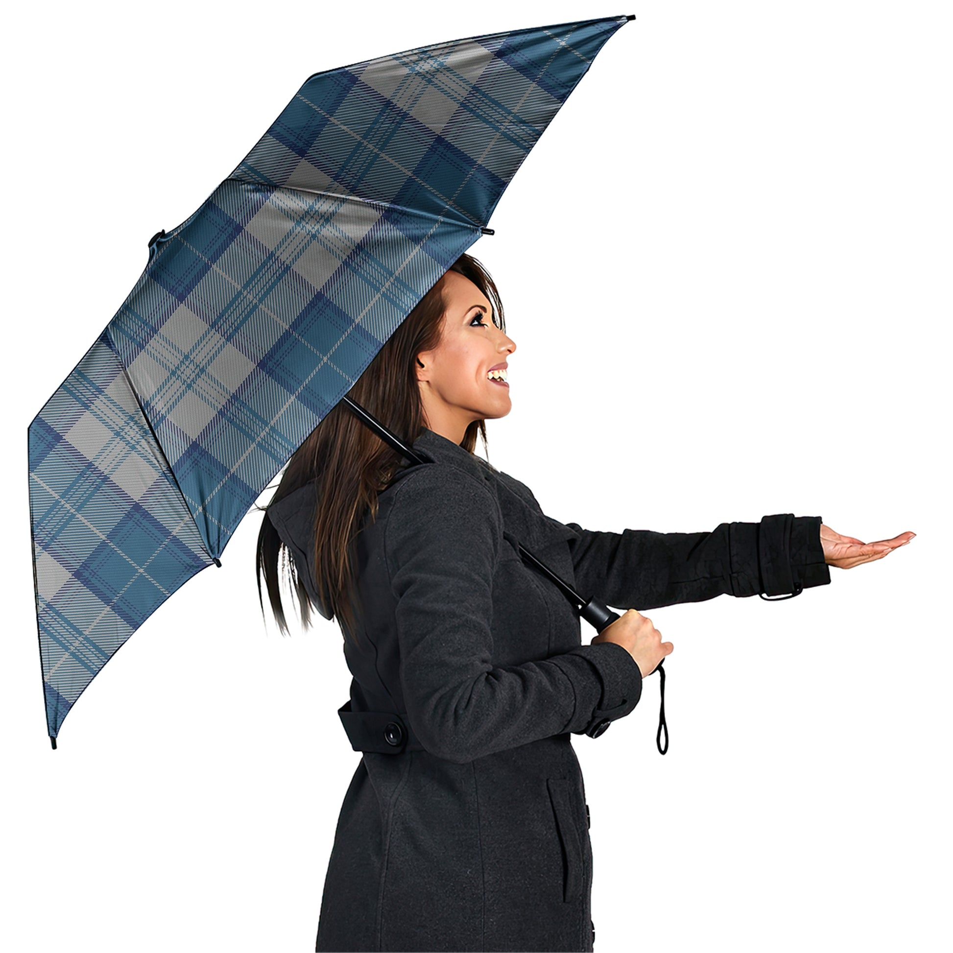 Menzies Dress Blue and White Tartan Umbrella - Tartanvibesclothing