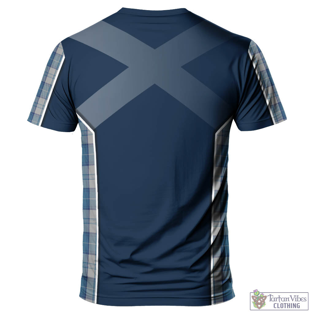 Tartan Vibes Clothing Menzies Dress Blue and White Tartan T-Shirt with Family Crest and Lion Rampant Vibes Sport Style