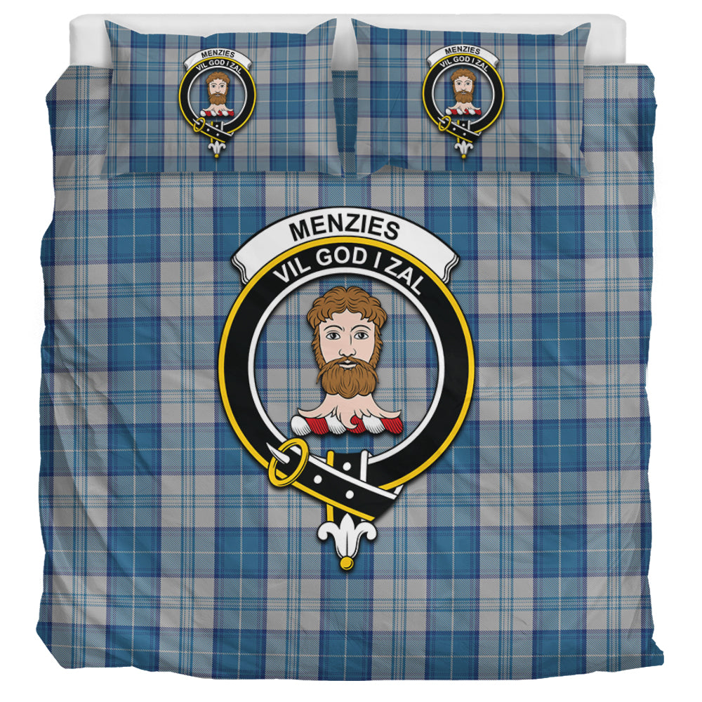 Menzies Dress Blue and White Tartan Bedding Set with Family Crest UK Bedding Set UK Super King 104*94 inch - Tartan Vibes Clothing