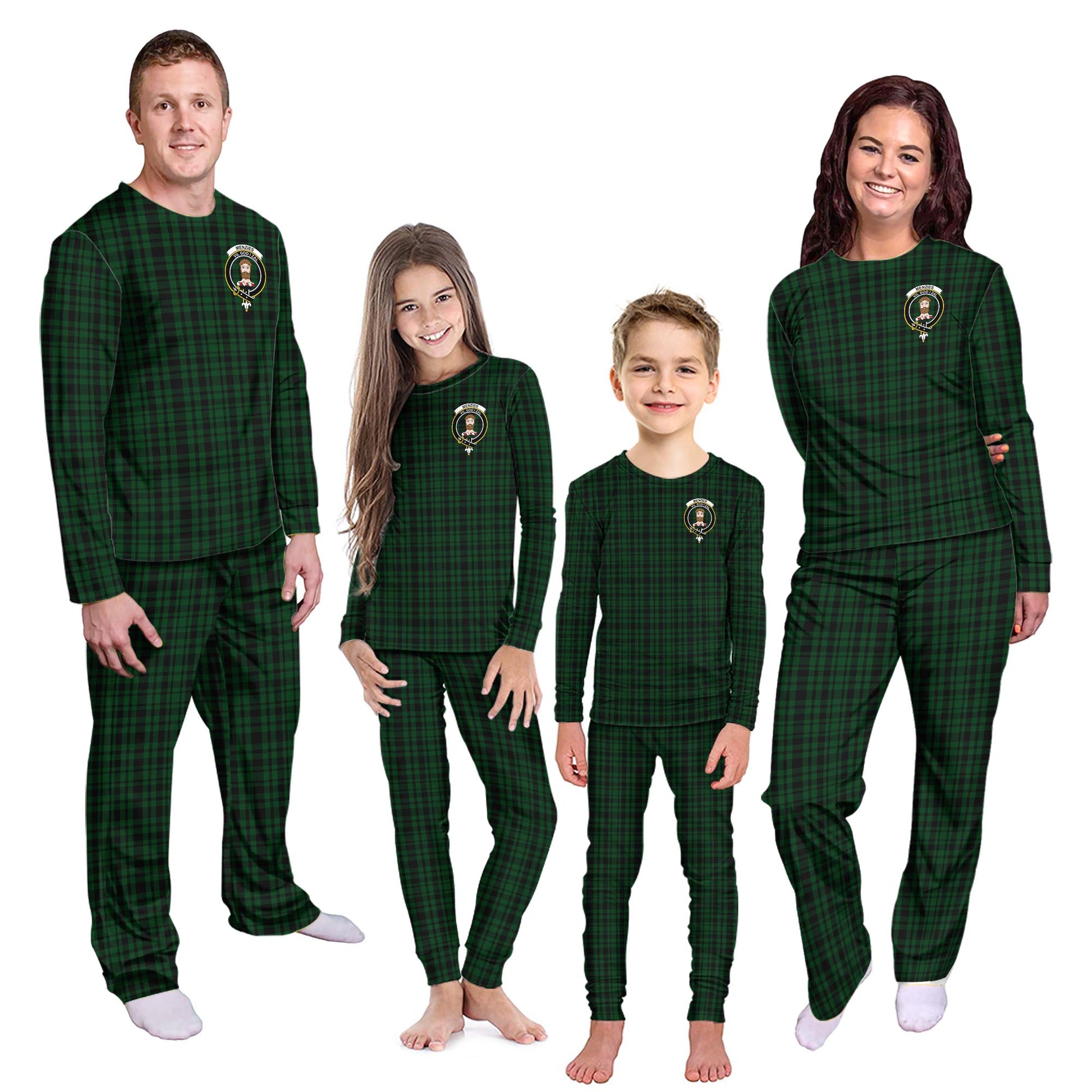 Menzies Green Tartan Pajamas Family Set with Family Crest - Tartanvibesclothing