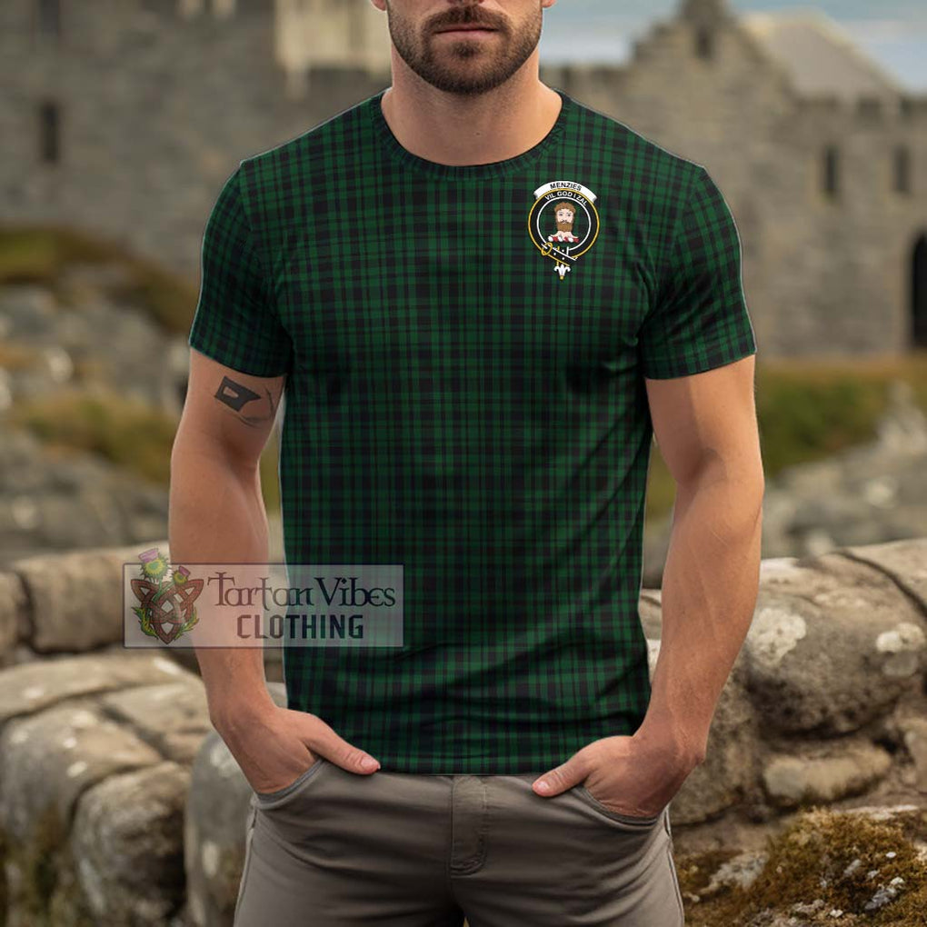 Menzies Green Tartan Cotton T-Shirt with Family Crest Men's Shirt - Tartanvibesclothing Shop