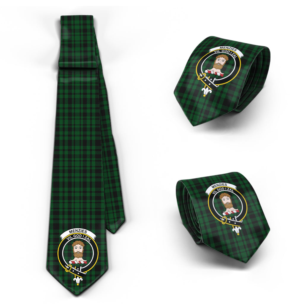 Menzies Green Tartan Classic Necktie with Family Crest Necktie One Size - Tartan Vibes Clothing