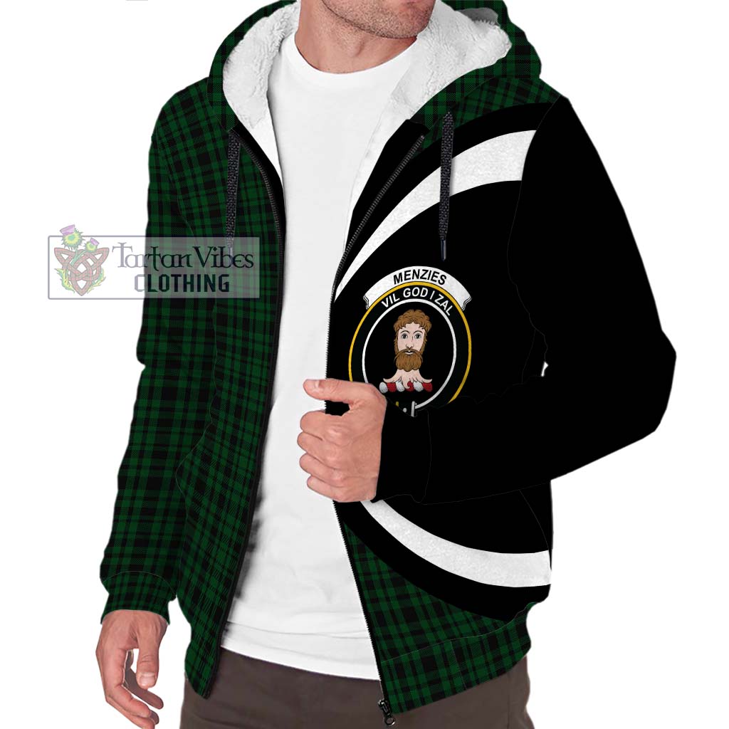 Menzies Green Tartan Sherpa Hoodie with Family Crest Circle Style Unisex S - Tartan Vibes Clothing