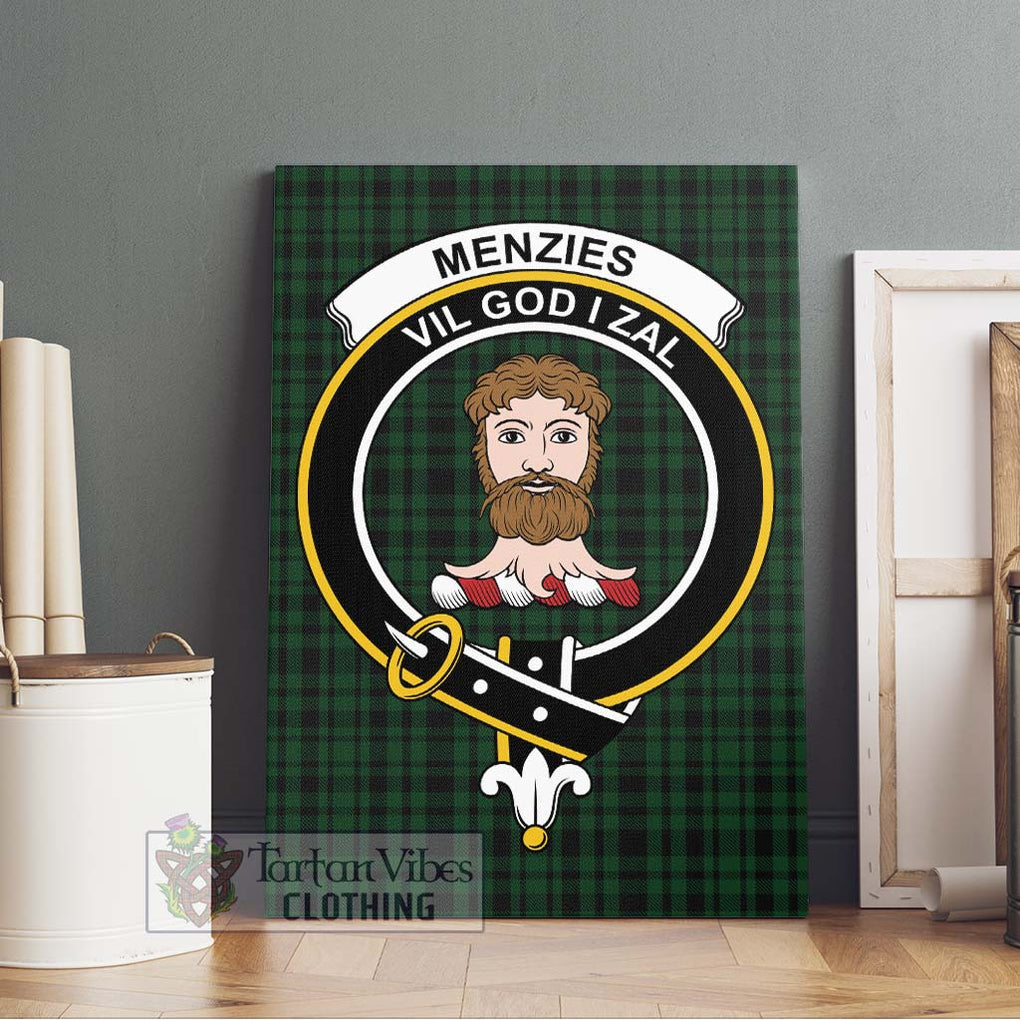 Menzies Green Tartan Canvas Print Wall Art with Family Crest Without Frame - Tartan Vibes Clothing