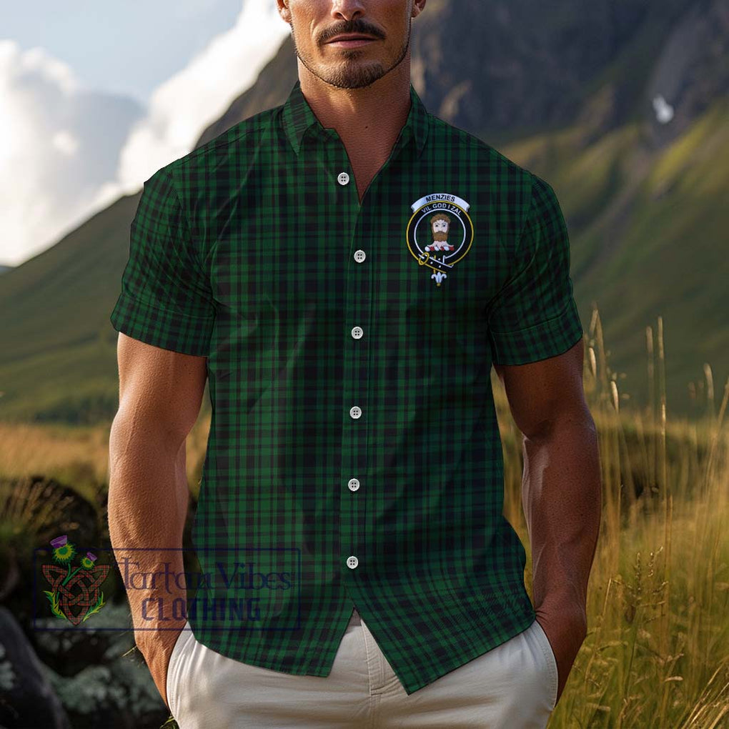 Menzies Green Tartan Cotton Hawaiian Shirt with Family Crest Adult - Tartan Vibes Clothing