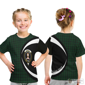 Menzies Green Tartan Kid T-Shirt with Family Crest Circle Style