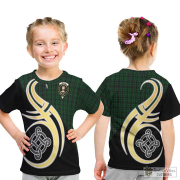 Menzies Green Tartan Kid T-Shirt with Family Crest and Celtic Symbol Style