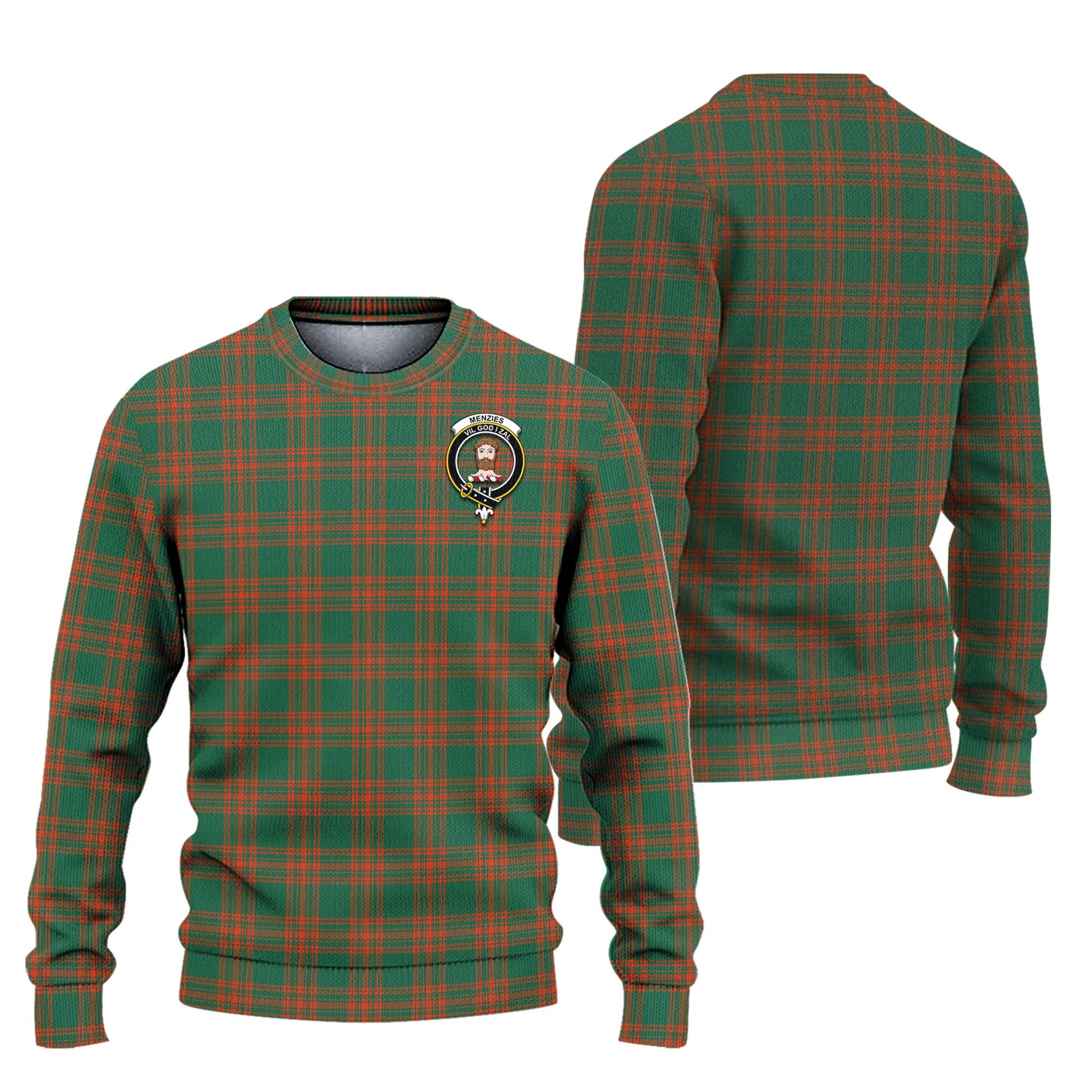 Menzies Green Ancient Tartan Knitted Sweater with Family Crest Unisex - Tartanvibesclothing