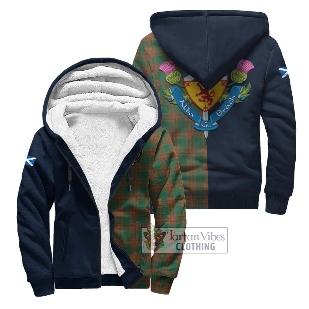 Tartan Vibes Clothing Menzies Green Ancient Tartan Sherpa Hoodie with Scottish Lion Royal Arm Half Style