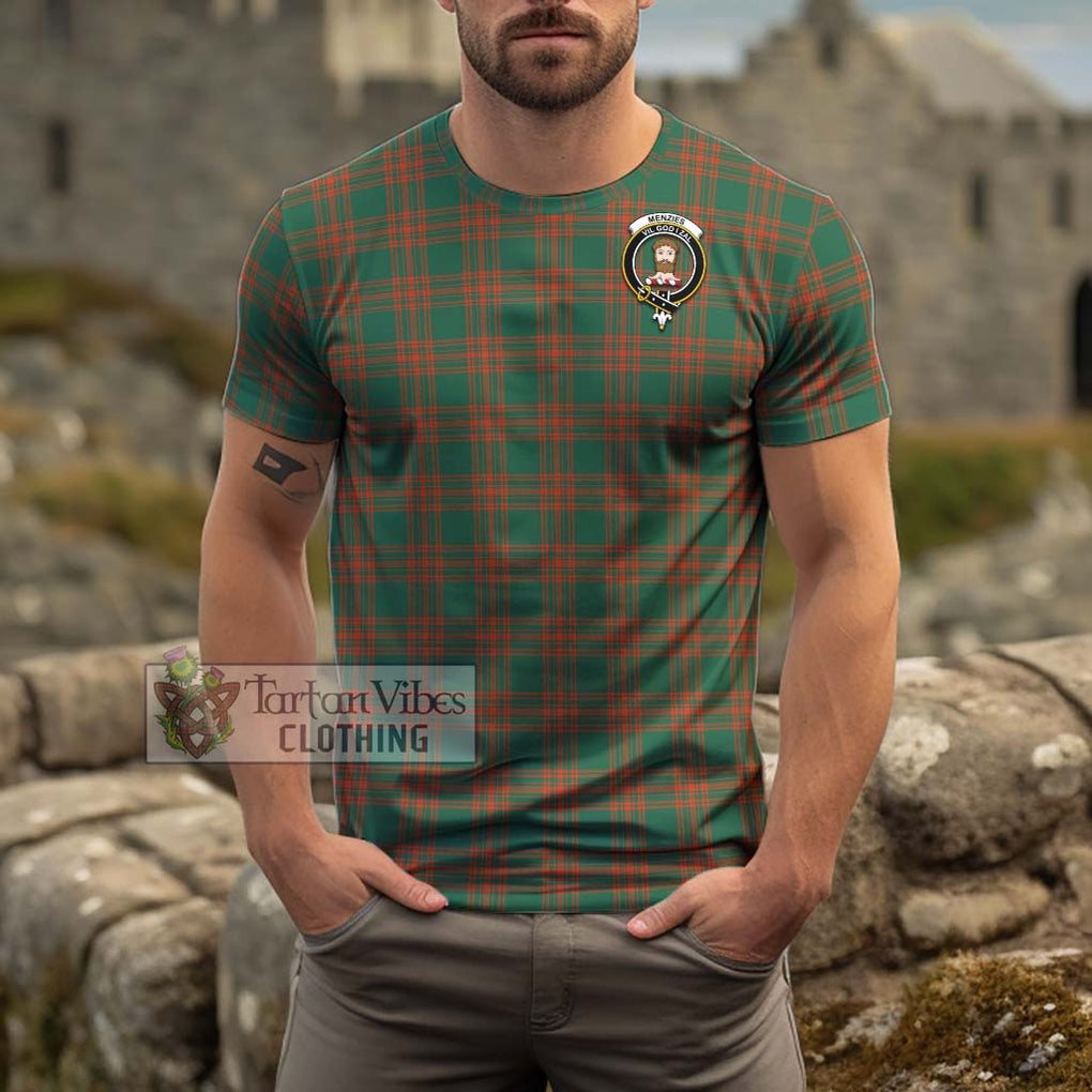 Menzies Green Ancient Tartan Cotton T-Shirt with Family Crest Men's Shirt - Tartanvibesclothing Shop