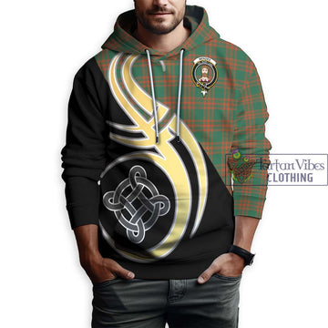 Menzies Green Ancient Tartan Hoodie with Family Crest and Celtic Symbol Style