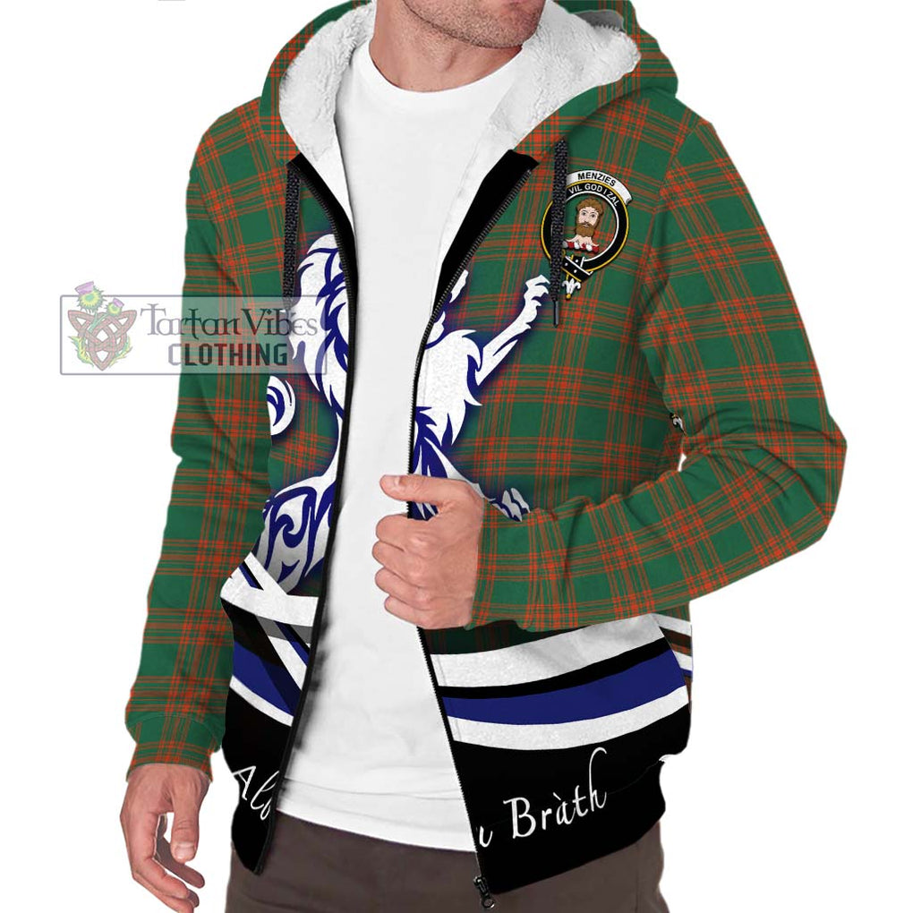 Menzies Green Ancient Tartan Sherpa Hoodie with Alba Gu Brath Regal Lion Emblem Unisex S - Tartanvibesclothing Shop