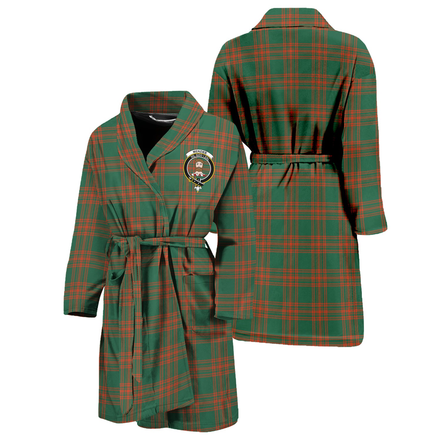 Menzies Green Ancient Tartan Bathrobe with Family Crest Unisex S - Tartan Vibes Clothing