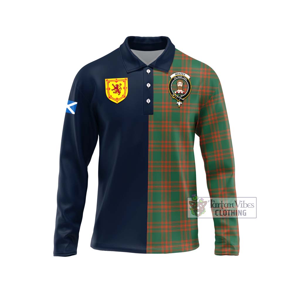 Tartan Vibes Clothing Menzies Green Ancient Tartan Long Sleeve Polo Shirt with Scottish Lion Royal Arm Half Style