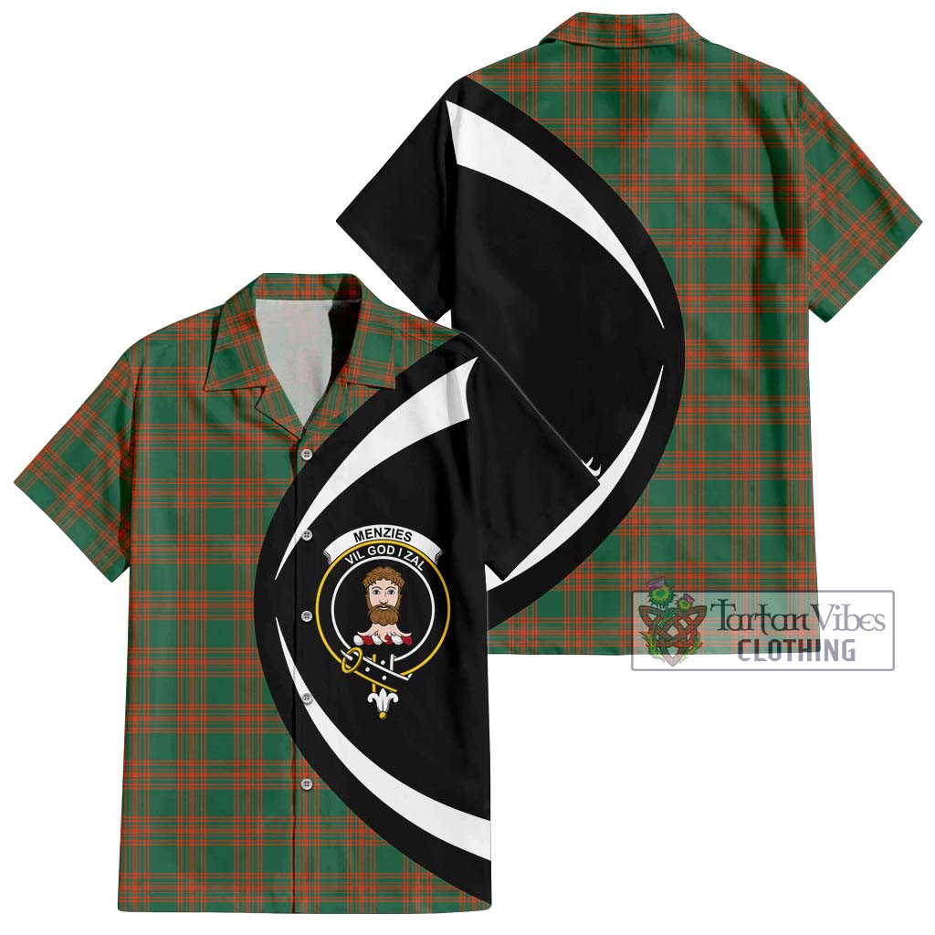 Tartan Vibes Clothing Menzies Green Ancient Tartan Short Sleeve Button Up with Family Crest Circle Style