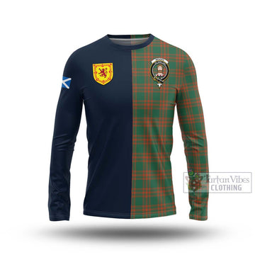 Menzies Green Ancient Tartan Long Sleeve T-Shirt Alba with Scottish Lion Royal Arm Half Style