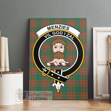 Menzies Green Ancient Tartan Canvas Print Wall Art with Family Crest