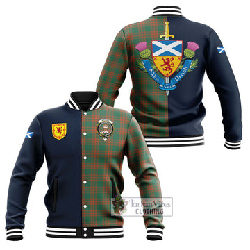 Menzies Green Ancient Tartan Baseball Jacket Alba with Scottish Lion Royal Arm Half Style