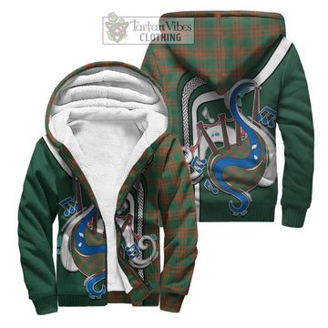 Menzies Green Ancient Tartan Sherpa Hoodie with Epic Bagpipe Style