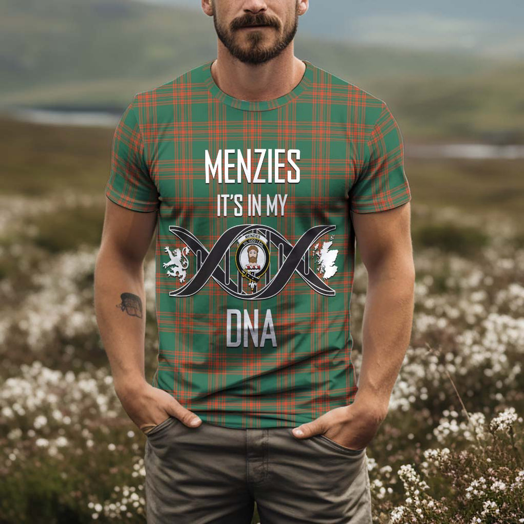 Menzies Green Ancient Tartan T-Shirt with Family Crest DNA In Me Style Kid's Shirt - Tartan Vibes Clothing