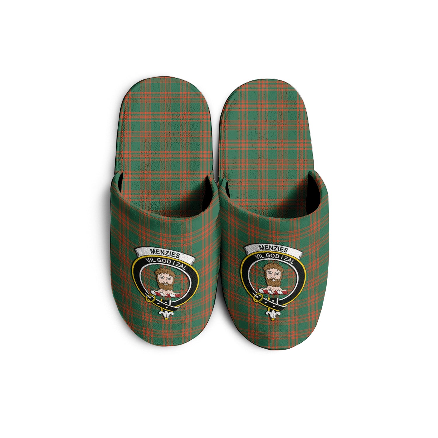 Menzies Green Ancient Tartan Home Slippers with Family Crest - Tartanvibesclothing Shop