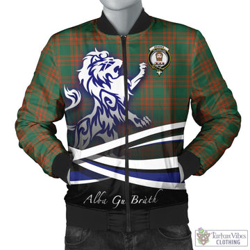 Menzies Green Ancient Tartan Bomber Jacket with Alba Gu Brath Regal Lion Emblem