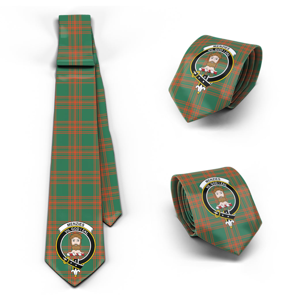 Menzies Green Ancient Tartan Classic Necktie with Family Crest Necktie One Size - Tartan Vibes Clothing