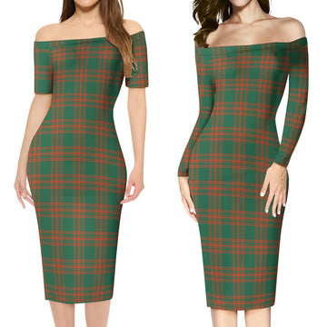 Menzies Green Ancient Tartan Off Shoulder Lady Dress