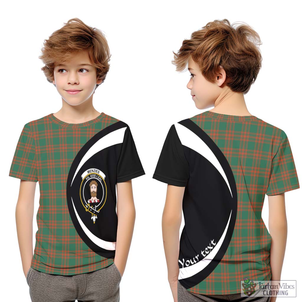 Menzies Green Ancient Tartan Kid T-Shirt with Family Crest Circle Style Youth XL Size14 - Tartan Vibes Clothing