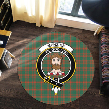 Menzies Green Ancient Tartan Round Rug with Family Crest