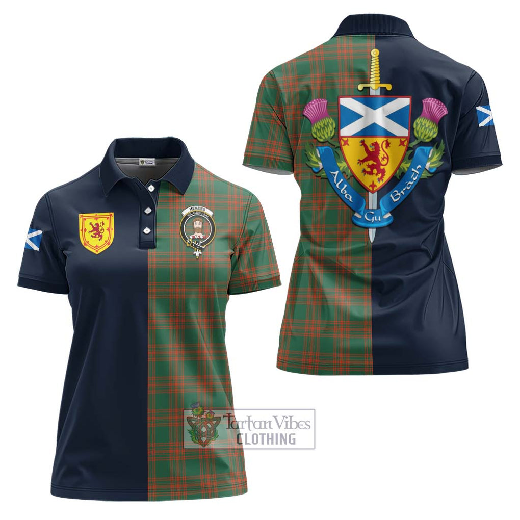 Tartan Vibes Clothing Menzies Green Ancient Tartan Women's Polo Shirt with Scottish Lion Royal Arm Half Style